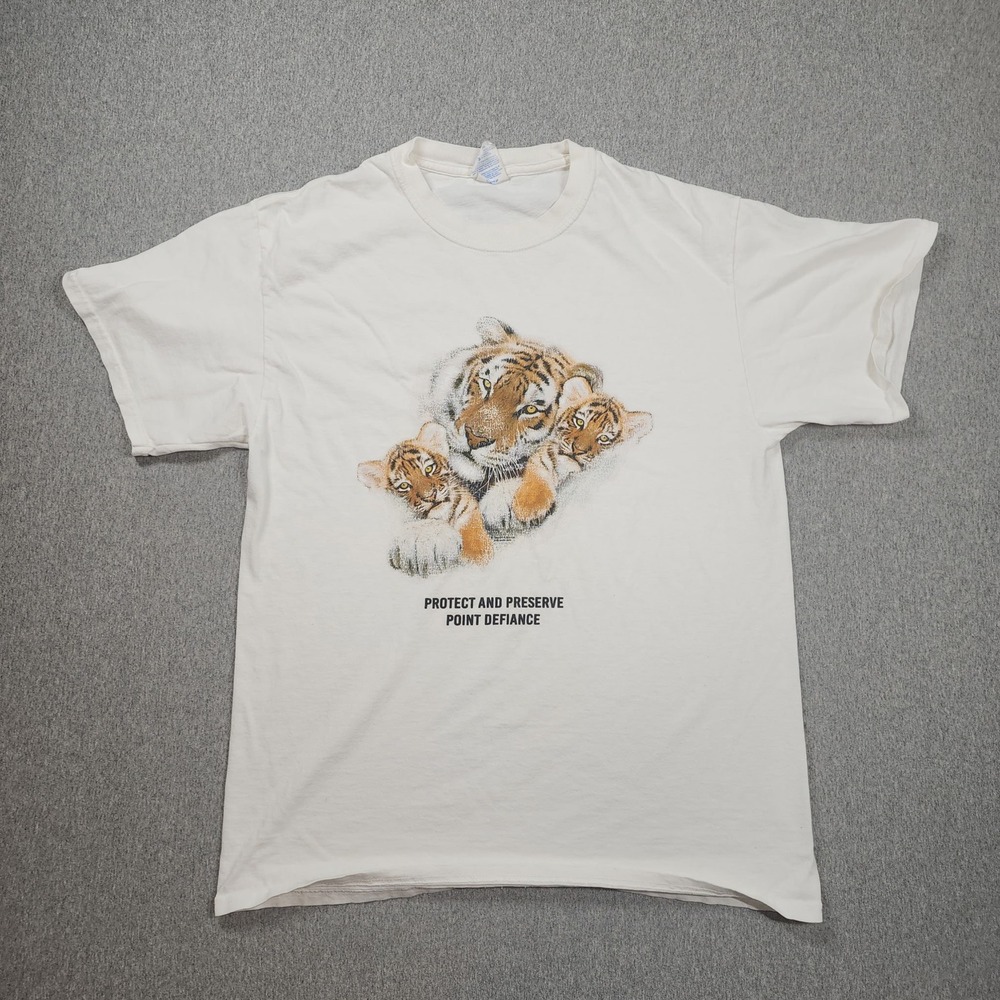 Port & Company Tiger Graphic T-Shirt Mens M White Good Point Defiance Wildlife